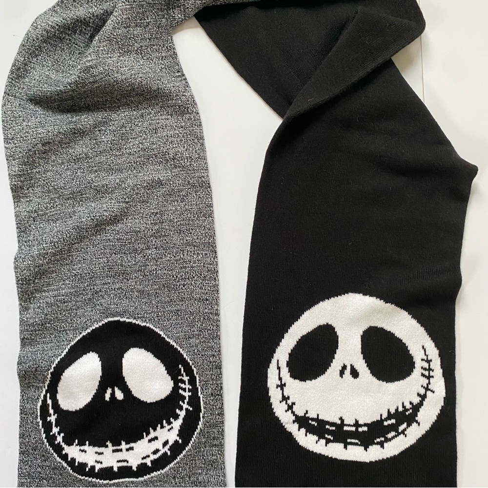 Nightmare Before Christmas Scarf Disney Jack Skellington 67” Black Gray Fringe - Picture 2 of 16